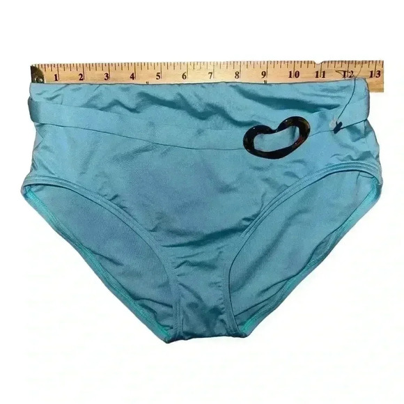 Kate Spade Blue Heart Buckle High Waist Bikini Bottom, Small - Picture 7 of 8